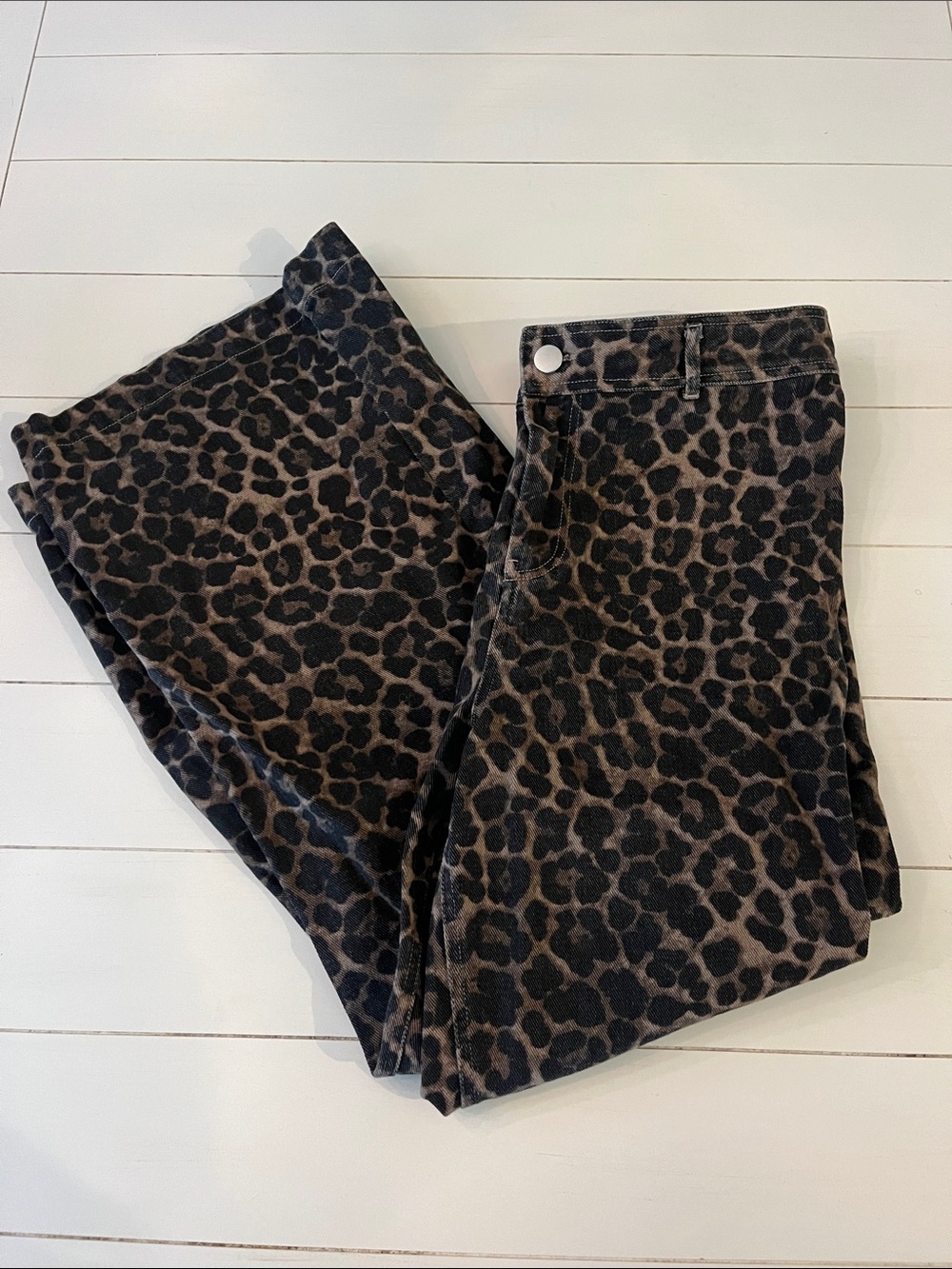 Altar'd State Leopard Print Wide Leg Jeans - Brown & Black